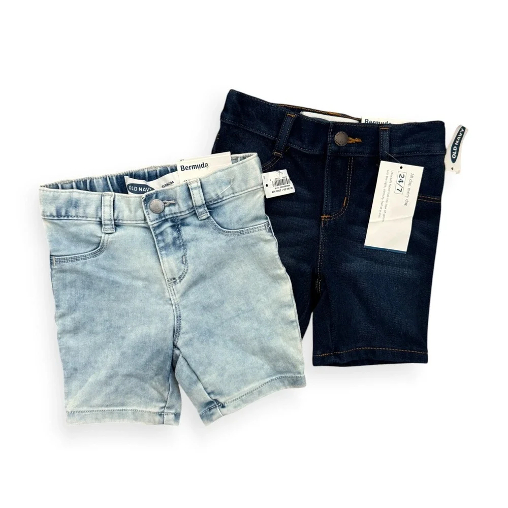 NWT Old Navy Toddler 2T Bermuda Denim Shorts 2pk Dark & Light Wash